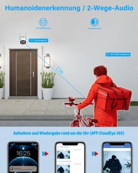 Preview: CAMCAMP 3MP Überwachungskamera Set mit Monitor, Aussen, WLAN, Farbnachtsicht, Tragbar, 7" Bildschirm mit Akku, Bewegungsüberwachung, 7/24 Aufnahme Wiedergabe, 2-Wege-Audio, APP-Fernbedienung 32GB SDKarte
